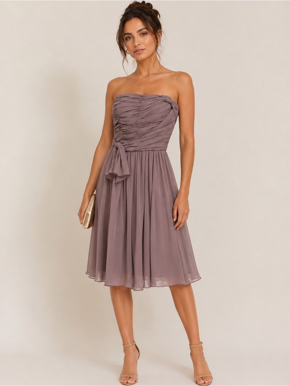 Calvin Klein Strapless Midi Dress in Mauve Taupe